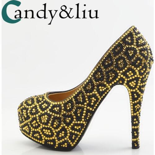 Large Size Gold Leopard Wedding Shoes Crystal Rhinestone Bridal Pumps Handemande for Reception Party Banquet Dress Evening Shoes