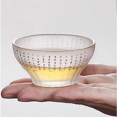55/130ml Heat-resistant Glass Teacup Buddhist Scripture Kung Fu Tea Cup Tea Bowl Chinese Master Cups Home Decoration Accessories