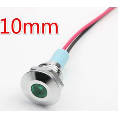 1pcs 10mm 6V 12V 24V 220v Flat head LED Metal Indicator light 10mm waterproof Signal lamp with wire red yellow blue green white