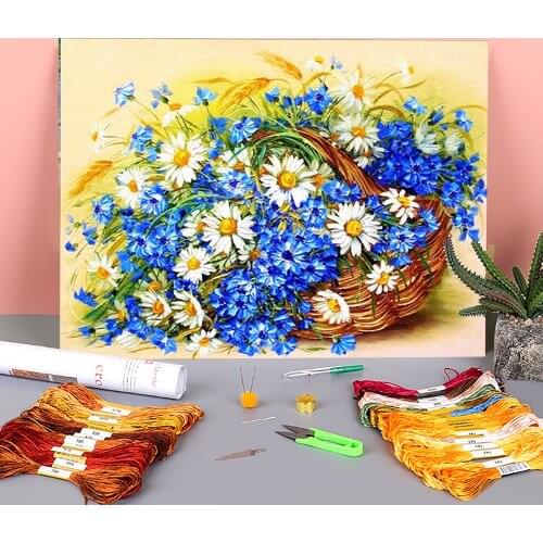 Flower Printed Water-Soluble Canvas 11CT Cross-Stitch Embroidery Complete Kit DMC Threads Hobby Handiwork Sewing Sales