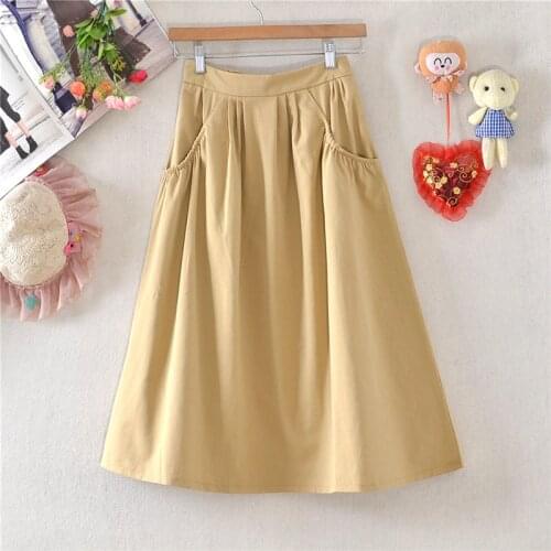 Women Summer Elegant Solid Midi Skirts With Pockets 2021 Fashion Ladies Spring Streetwear High Waist Casual Skirt DS230