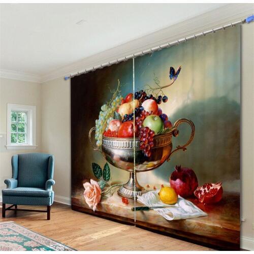 Kitchen Curtains Luxury 3D Window Curtain For Living Room kids Bedroom Drapes Cortinas Rideaux Customized size Fruits pillowcase