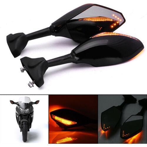 2pcs Motorcycle Rearview Mirror LED Turn Signals Integrated Mirrors For Honda Kawasaki Suzuki CSL2017