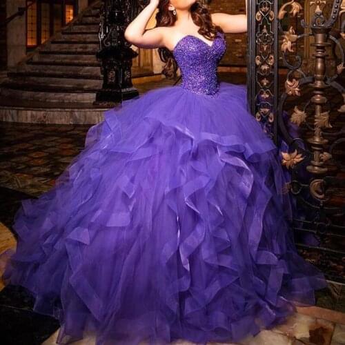 Purple Plus Size Ball Gown Quinceanera Dresses Sweetheart Vestido De 15 Anos Crystals Beads Sweet 16 Dress Masquerade Formal