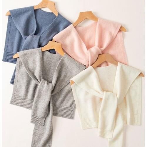 100% Pure Wool Poncho Women Autumn Fashion Knit Warm Shoulders Shawl New Blouse Fake Collar Cape Knotted Scarf Neck Guard Scarve