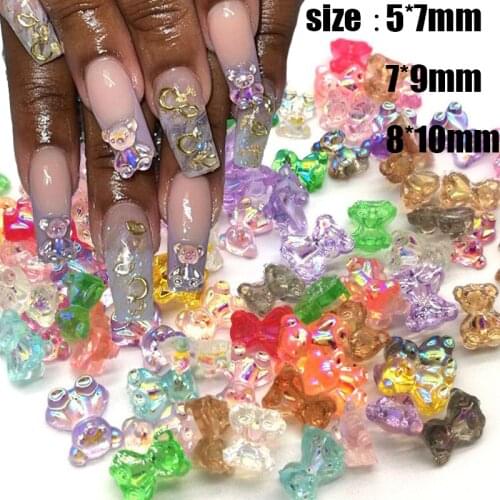 3D Resin Aurora Bear Nail Art Decorations UV Gel Manicure Glitter Crystal Stereo Bear Ornaments DIY Nail Accessories 1pcs
