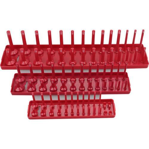 3PCS/Set Inch (Red) & Metric (Black) Socket Organizer Trays 1/4-Inch, 3/8-Inch, 1/2-Inch Drive Portable Socket Storage Holder