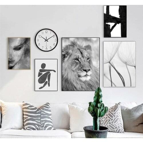Lion Dandelion Abstract Line figure Woman Wall Art Canvas Painting Nordic Posters And Prints Wall Pictures For Living Room Decor