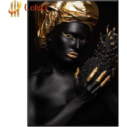 3D Diy Afro woman and black pineapple Diamond Painting Art full round drill Diamond Picture Mosaic Gift Home Wall Decoration