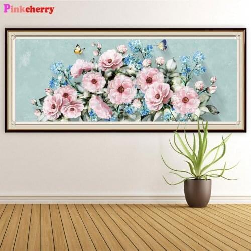 Large size 5 d diy diamond mosaic pink flowers butterfly For Living Room Home Decor diamond Painting embroidery