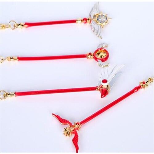 Anime Card Captor Sakura Action Figure Printed Birds Head Magic Stick Wings Cartoon Keychain Xmas Pendant Key Ring Toy B001
