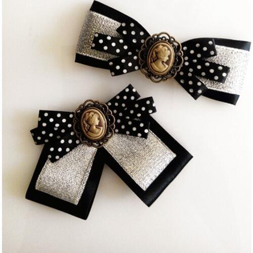 Free Shipping New fashion male female mens woman Heben wind black wave point collar Headdress retro palace beauty head bow tie