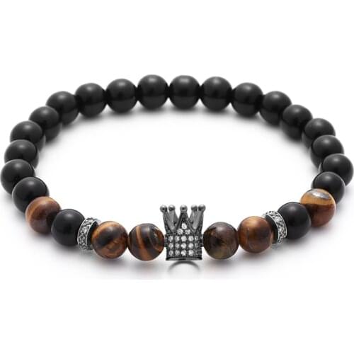 2021 Classic Crown Charm Bracelet Men Fashion 8MM Matte Bead Tiger Eye Stone Bracelet For Men Jewelry Gift