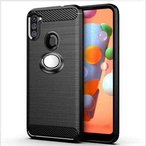For Samsung Galaxy A11 Case Luxury Brushed Carbon Fiber Phone Case For Samsung Galaxy A 11 A115F Magnetic Ring Holder Cover Case