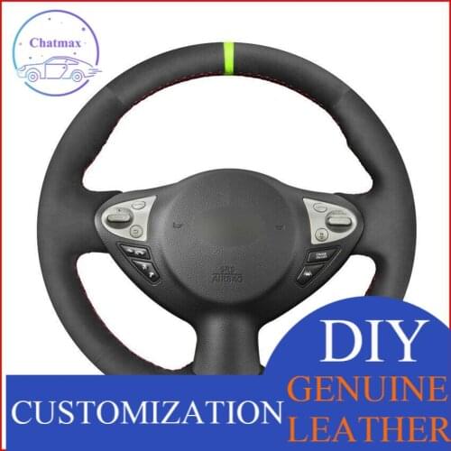 For Infiniti FX FX35 FX37 FX50 QX70 Custom Made DIY Anti Slip Black Suede DIY Steering Wheel Cover Anti-slip fit all season
