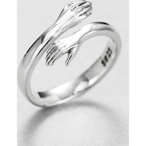 Hot Fashion Sterling Silver Color European and American Jewelry Love Hug Ring Retro Tide Flow Open Ring Gift For Girls