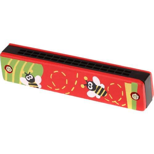 Tremolo Harmonica 16 Holes Kids Musical Instrument Educational Toy Wooden Cover Colorful Free Reed Wind Instrument