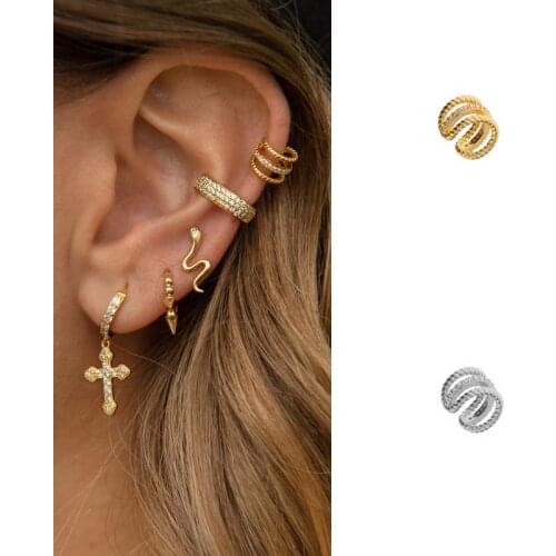 ISUEVA Unique 18K Gold Filled Cubic Zircon Punk Clip CZ Ear Cuff Earrings For Women Fashion Jewelry Free Shipping