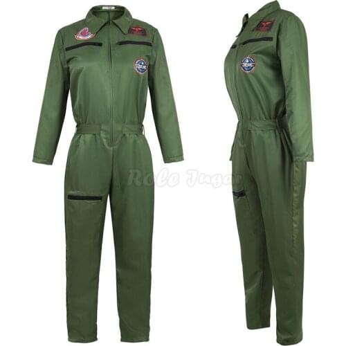 Adult Pilot Jumpsuit Cosplay Costume Male Female Halloween Party Stage Show Army Green Pilot Bodysuit Uniform S-3XL C84M250