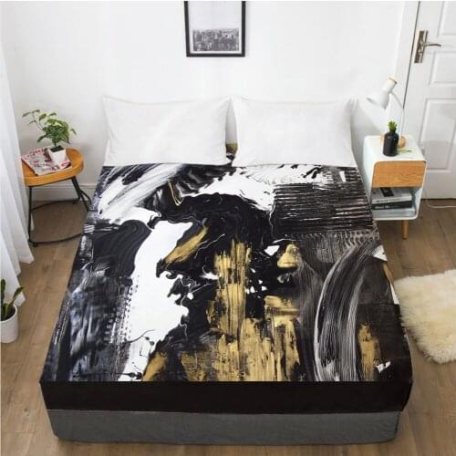 Mattress Cover Fitted Sheet With Elastic Band Bed Sheets Bedding Linens Queen King Size Bedsheet 160X200CM Nordic Ink Black