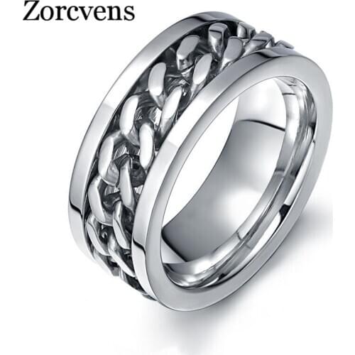 Modyle 2020 New Gold Silver Color Stainless Steel Rotatable Punk Vintage Ring for Men High Quality Spinner Chain Ring Jewelry