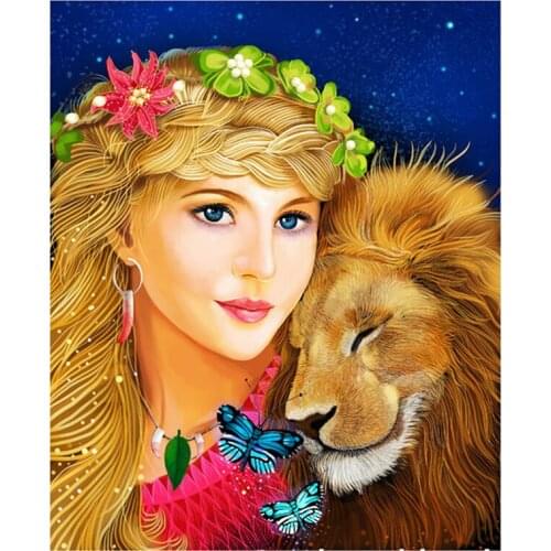 New Arrivals Beauty & Lion 5D DIY Full Round Diamond Painting 3D Embroidery Cross Stitch Rhinestone Mosaic Home Decor Art Y585