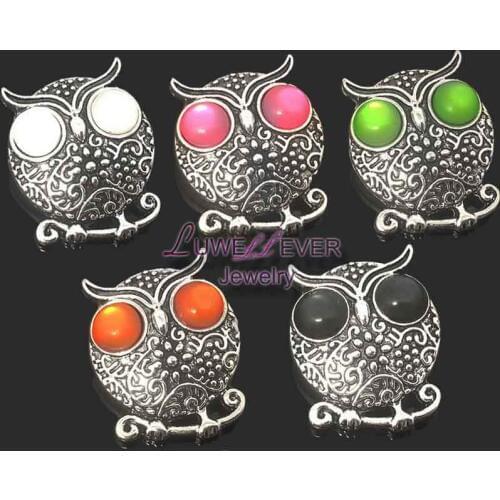 Wholesale Owl metal Rhinestone Snap Buttons W116 Note Diy Jewelry fit 18mm Snap button Necklaces/Bracelets for women