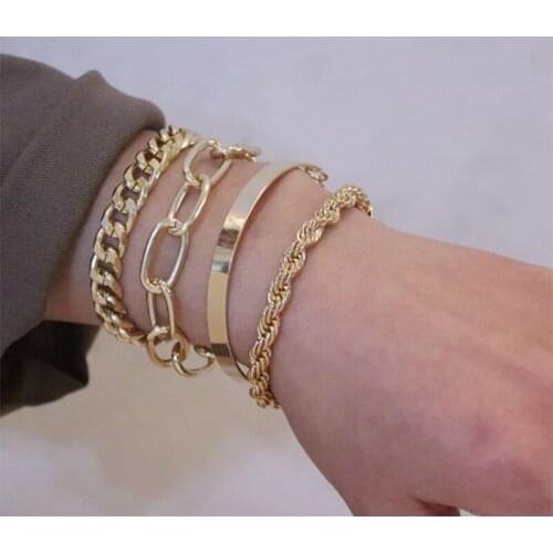 Punk Metal Twisted Rope Chain Imitation Pearl Bracelet Thick Miami Curb Cuban Lock Pendant Bracelets Bangles Jewelry