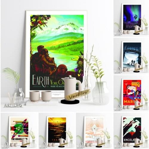 Universe Expedition Poster Jupitep Ceres Mars Venus Enceladus Art Prints Space Galaxy Planet Wall Picture Astronomy Lovers Decor