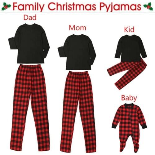 PUDCOCO Adults Baby Kids Christmas Family Matching Pajamas Set Sleepwear Xmas Plaid Nightwear Outfits 2Pcs/set
