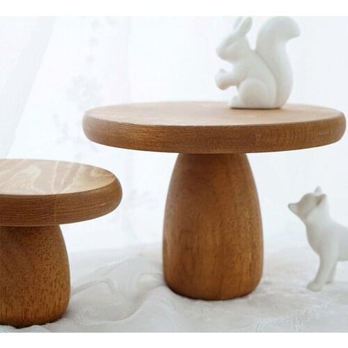 Retro Wooden Small Mushroom Cake Rack Wedding Birthday Party Dessert Table Round High Tray Frame Vintage Snack Plate Photo Props