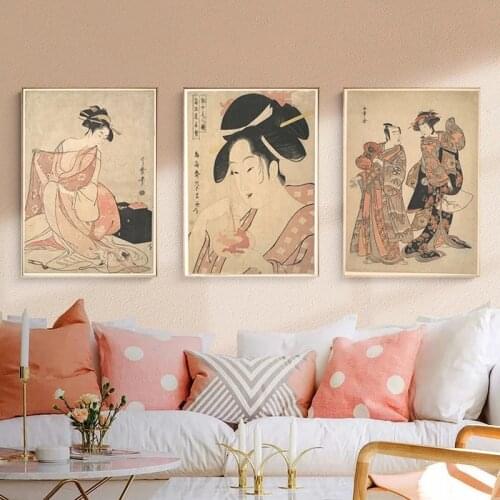Retro Japanese Woman and Cat Portrait Canvas Painting Vintage 1781 Poster Prints Japanese Mid Century Picture Modern Home Decor