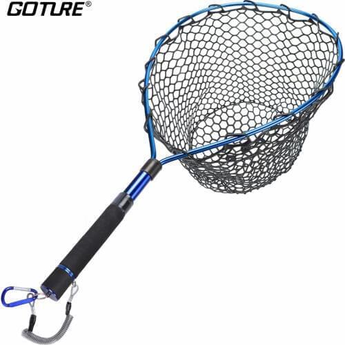 Goture Fly Fishing Landing Net Of Aluminum Alloy Frame,Soft Rubber Mesh,EVA Handle And Magnetic Clip Lanyard For Trout Fish