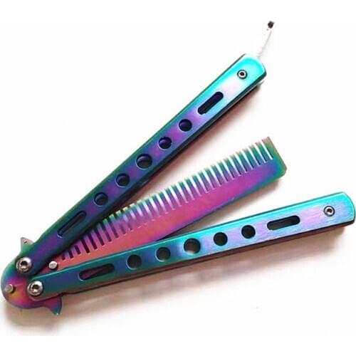 Foldable Comb Stainless Steel Practice Training Butterfly Knife Comb Beard Moustache Brush Hairdressing Styling Tool Knife Comb