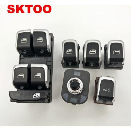 SKTOO 6PCS Chrome Master Window Lifter Switch+Trunk Switch+ Side Mirror Switch with folding For Audi Q5 B8 B9 A4 A5 8KD 959 851A