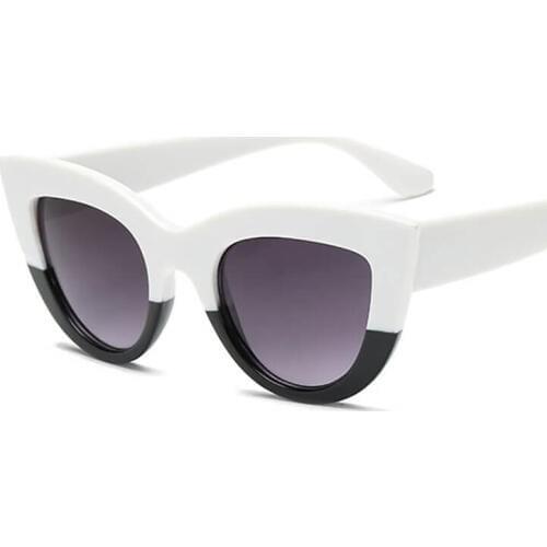 Half White Black Gray Lenses Cute Sunglasses Women Cat Eye Sun Glasses Retro Brand Designer For Ladies Blue Mirrored Sunglasses