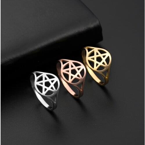 Teamer Hollow Out Star Ring Fashion Vintage Silver Color Pentagram Pentacle Wiccan Ring Jewelry for Women Men
