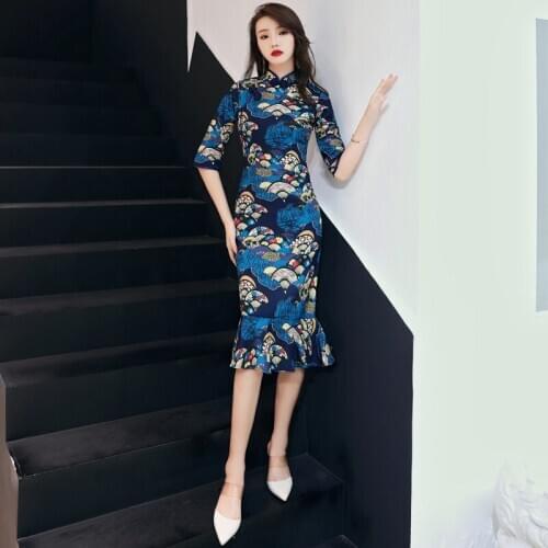 Traditional Chinese Dress Cheongsam Qipao Mermaid Dresses For Women Gown 2019 Robe Japanese Yukata Kimonos Oriental Dress FF1703
