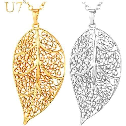 U7 Vintage Jewelry Leaf Necklace Women Gold/Silver Color Fashion Trendy Necklaces & Pendants For Women Gift P640