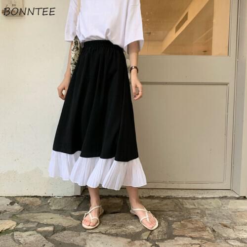 Skirts Women A-Line Casual Mesh Patchwork Black Summer Korean Style Loose Elastic Waist All-match Ladies Trendy Ins Daily Simple