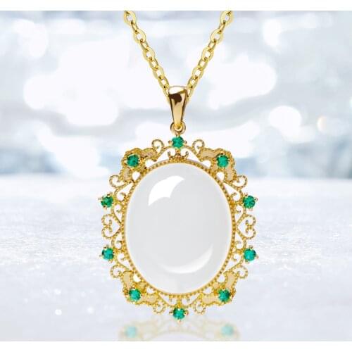 Luxury Golden Jewelry Vintage Oval Opal Pendant Necklace For Women Wedding Best Elegant Accessories Anniversary Gift Choker