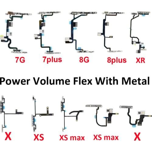 1pcs Volume Flex Cable for iPhone X XS XS max 7 8 Plus On Off Switch Control with Metal Bracket Replacement Parts