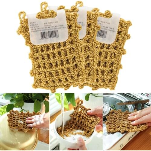 1pc Gold Wire Dish Towel Kitchen Non-stick Oil Dishwashing Block Double-sided Rag Scouring Pad Mesh Dish Towel