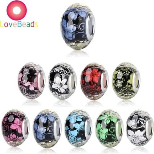 10 Pcs Color Flower Murano Charms Large Hole European Beads Fit Pandora Charms Bracelet Women Girls Snake Chain Jewelry Making