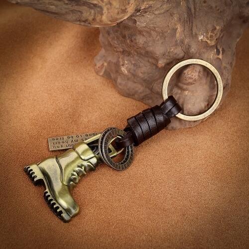 10Pcs/Lot Vintage Jewellery Shoes Boots Shape Keychain Handbags Genuine Leather Key Chains Key Ring Holder Key Accessories