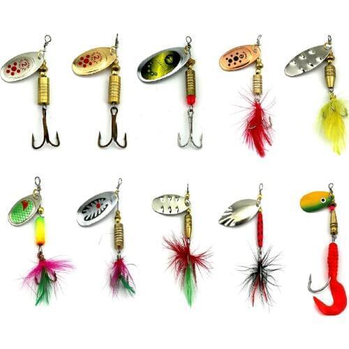 10Pcs Spoon Lure Spinner Bait Rotating Metal Fishing Tackle Sequin Spoon Wobbler Bass Mixed Size Spinnerbait