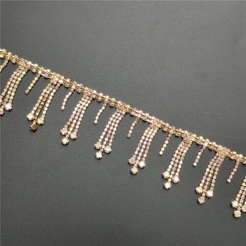 30cm AB Gold Tassel Pendant Rhinestone Fringe Trim Crystal Decorative Metal Chain For Clothes Dress Bag Shoes Accessories