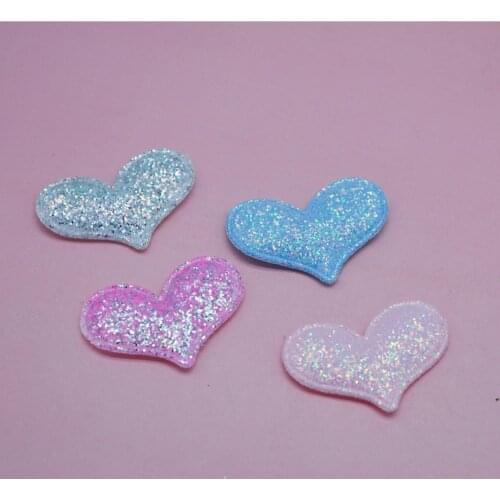 40pcs sew on Glitter felt patches for clothes 3x3.8cm heart Padded Applique shape scrapbooking accessories