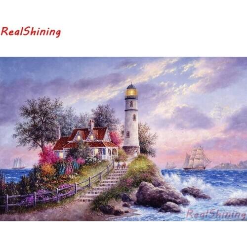 5D Diy Diamond Painting full Square Diamond Cross Stitch Diamond Embroidery Seaside lighthouse picture for room Decor H2178
