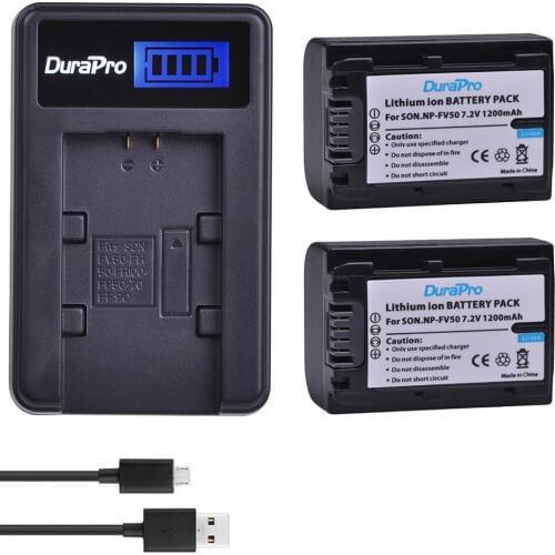 2PC 1200mAh NP-FV50 FV50 Camera Battery + LCD USB Charger for SONY CX390 290E PJ510 820E 790E 660E XR260 CX700E PJ50E 30E SR68